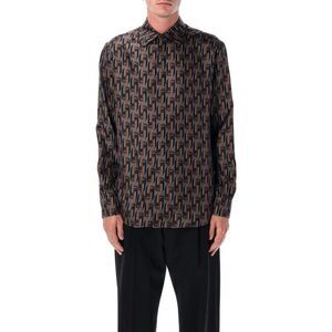 FENDI Men's Signature Pattern Short Sleeve Shirt Men BLUE Shirts